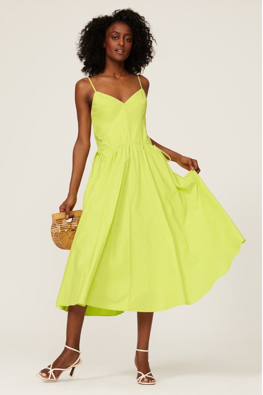 JASON WU Collective Yellow Cotton V-Neck Drawstring Waist Midi Dress size 14